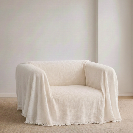 Cloud-Like Muslin Sofa Cover - Cream