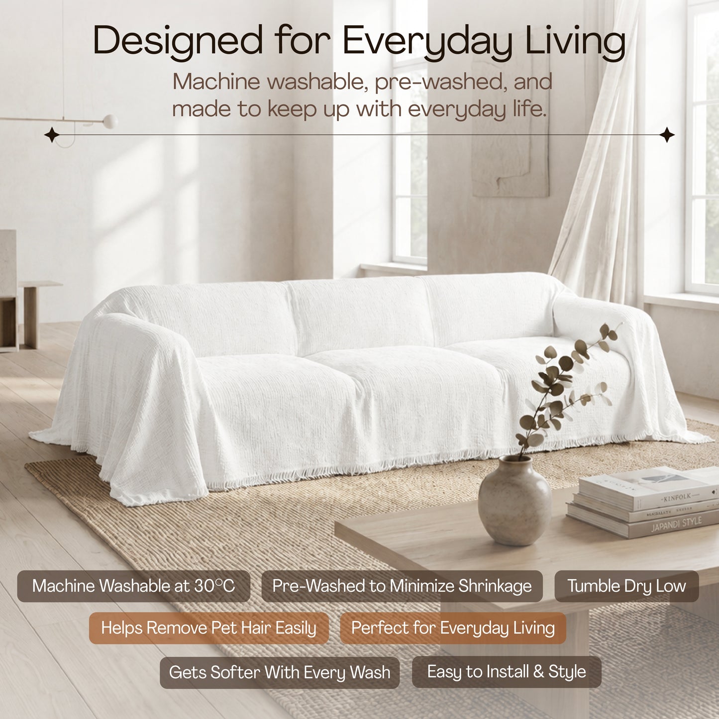 Cloud-Like Muslin Sofa Cover - White