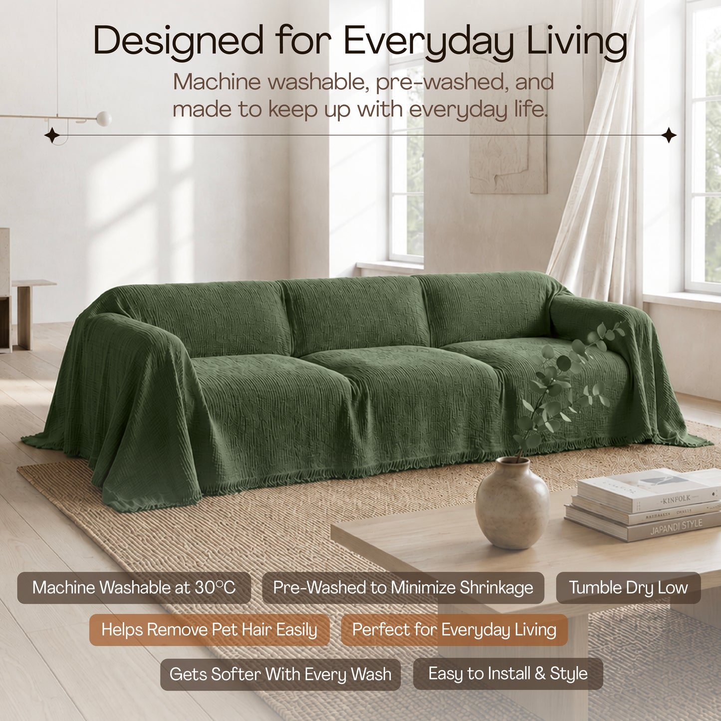 Cloud-Like Muslin Sofa Cover - Green