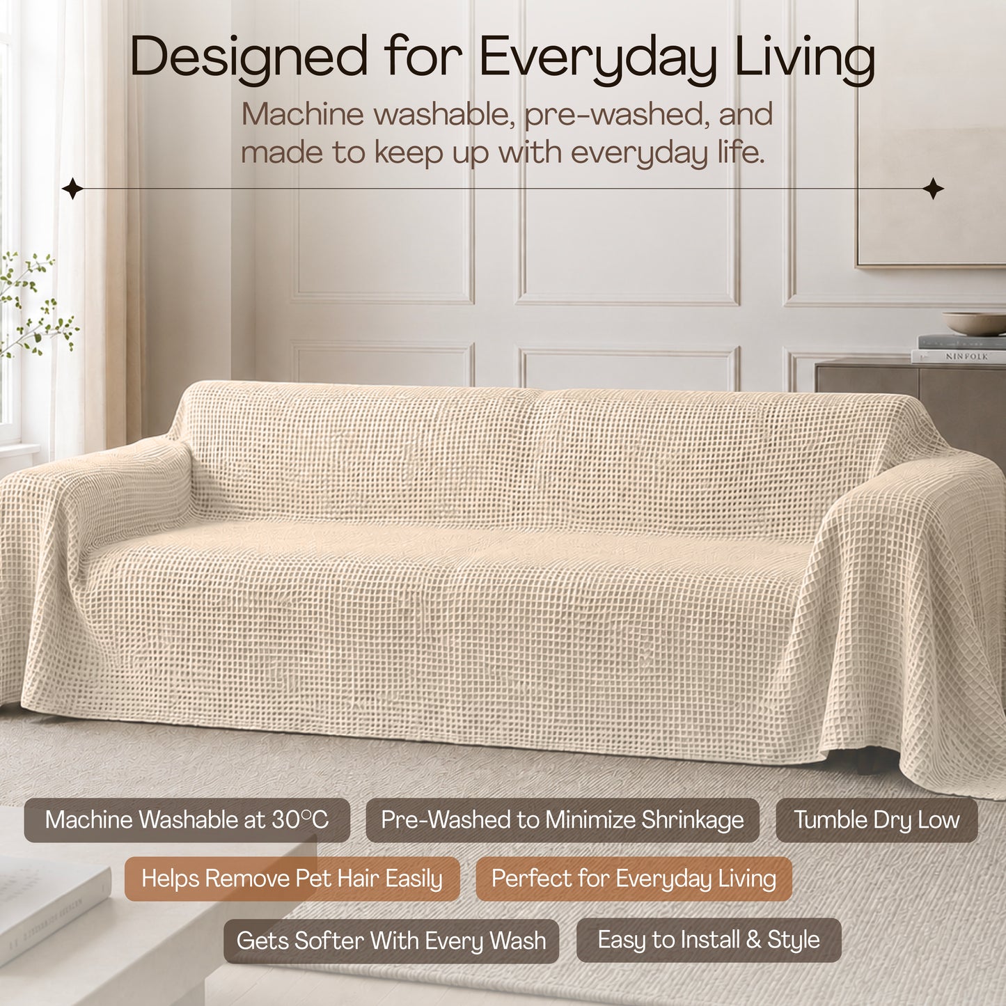 Waffle Sofa Cover - Cream