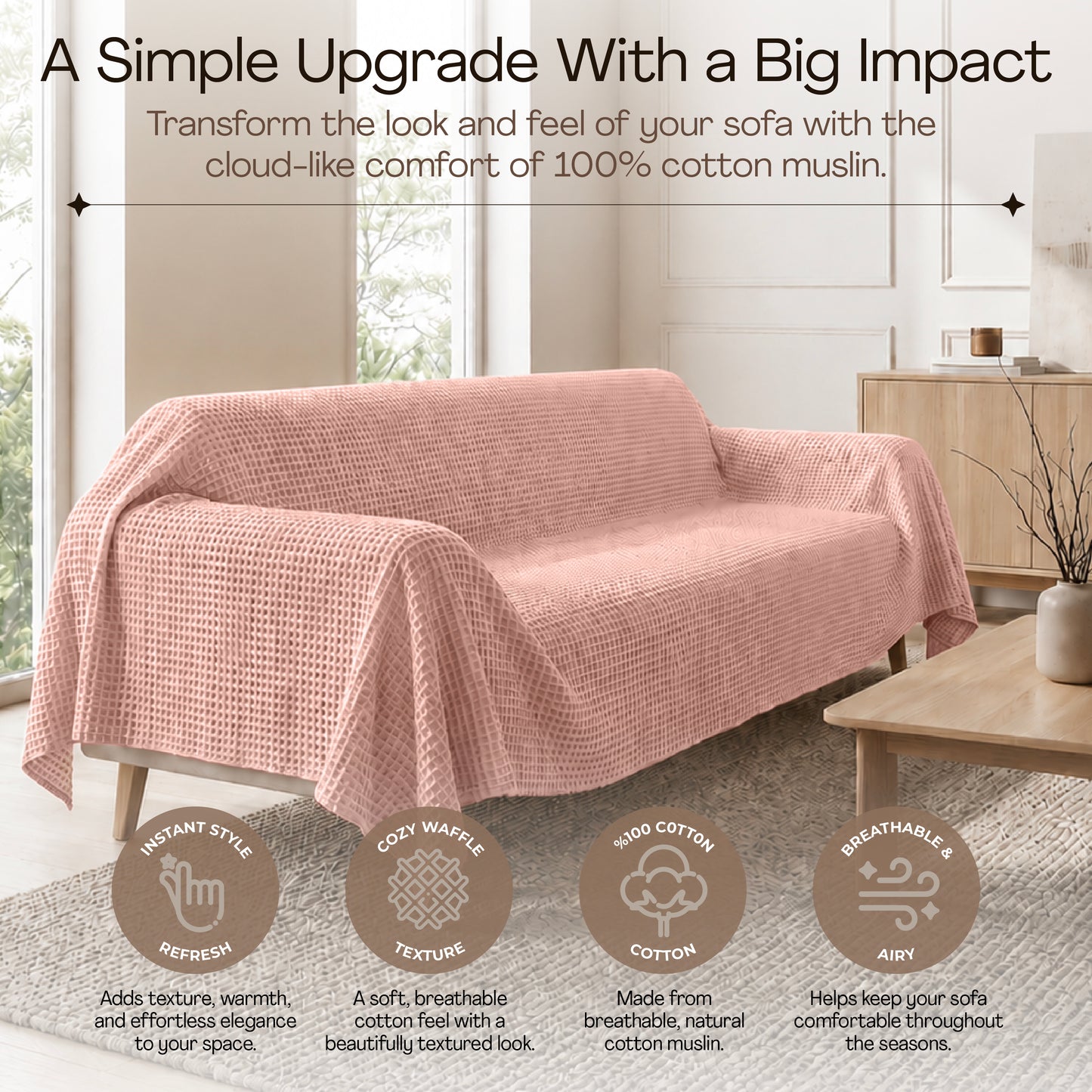 Waffle Sofa Cover - Salmon