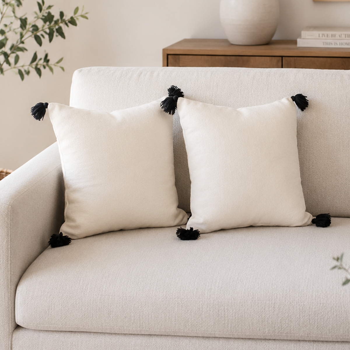 Black Tassel Cushion Cover