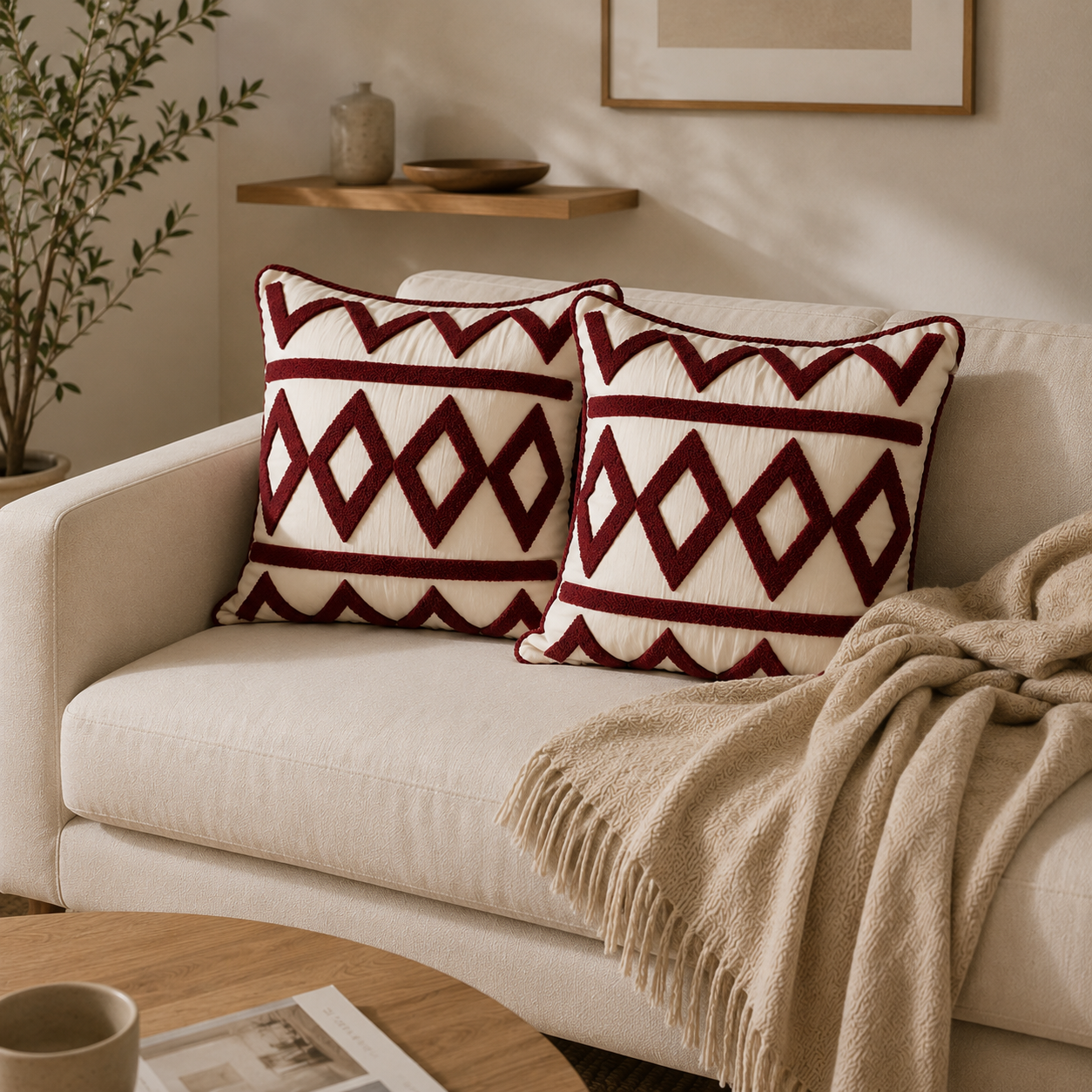Burgundy Diamond Cushion Cover