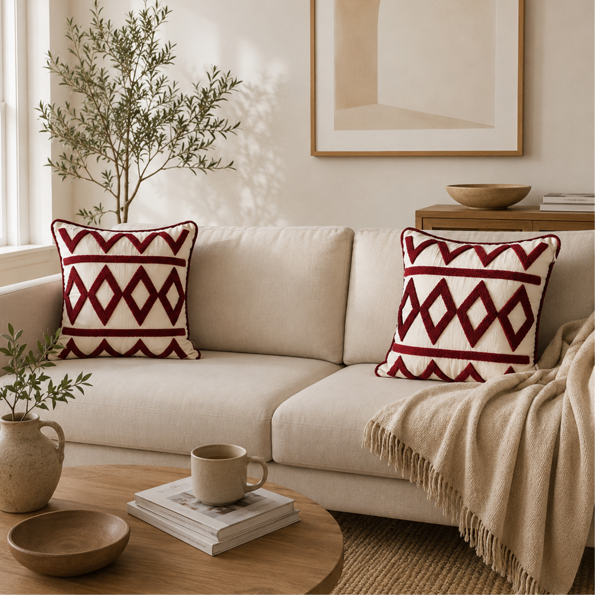 Burgundy Diamond Cushion Cover