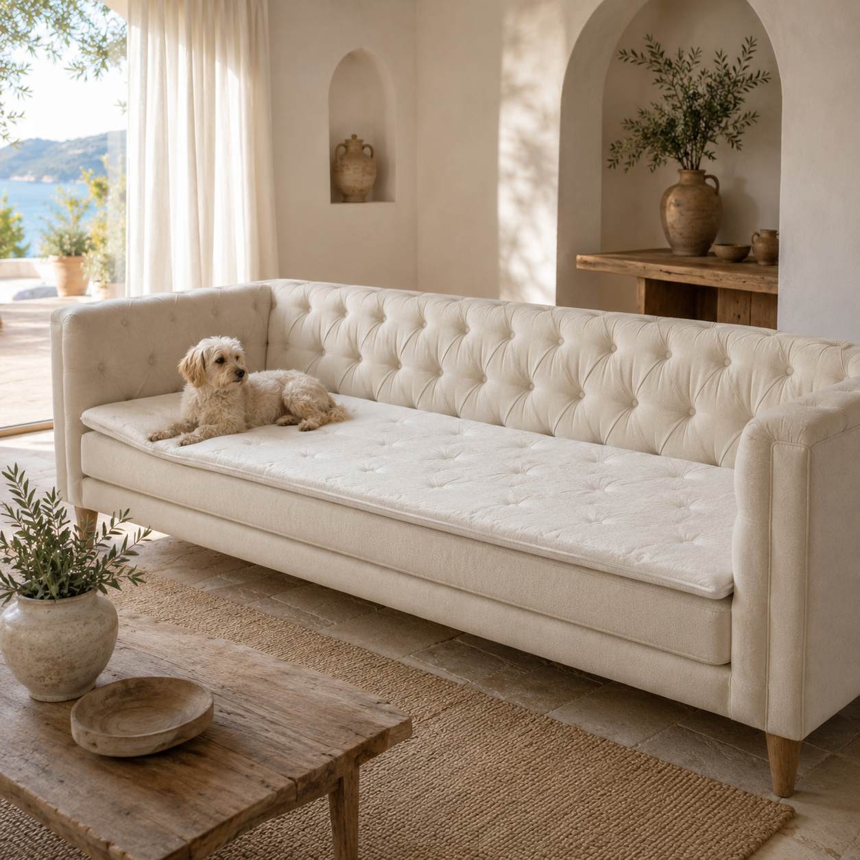 Linen Sofa Topper Off White