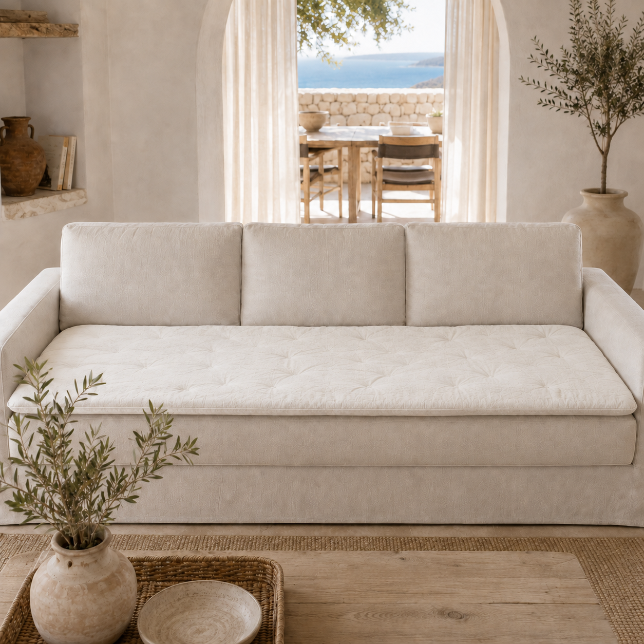 Linen Sofa Topper Off White