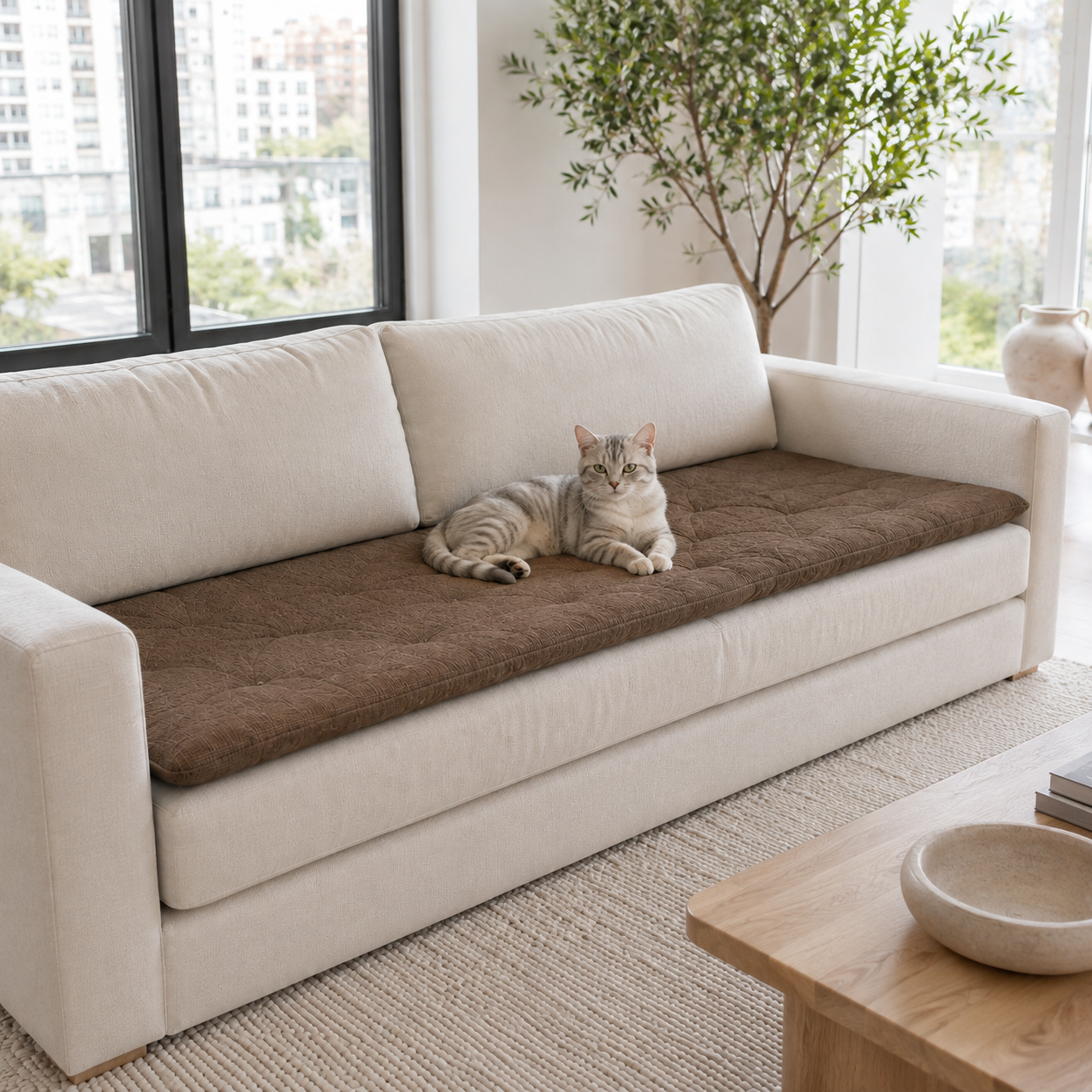 Linen Sofa Topper Camel