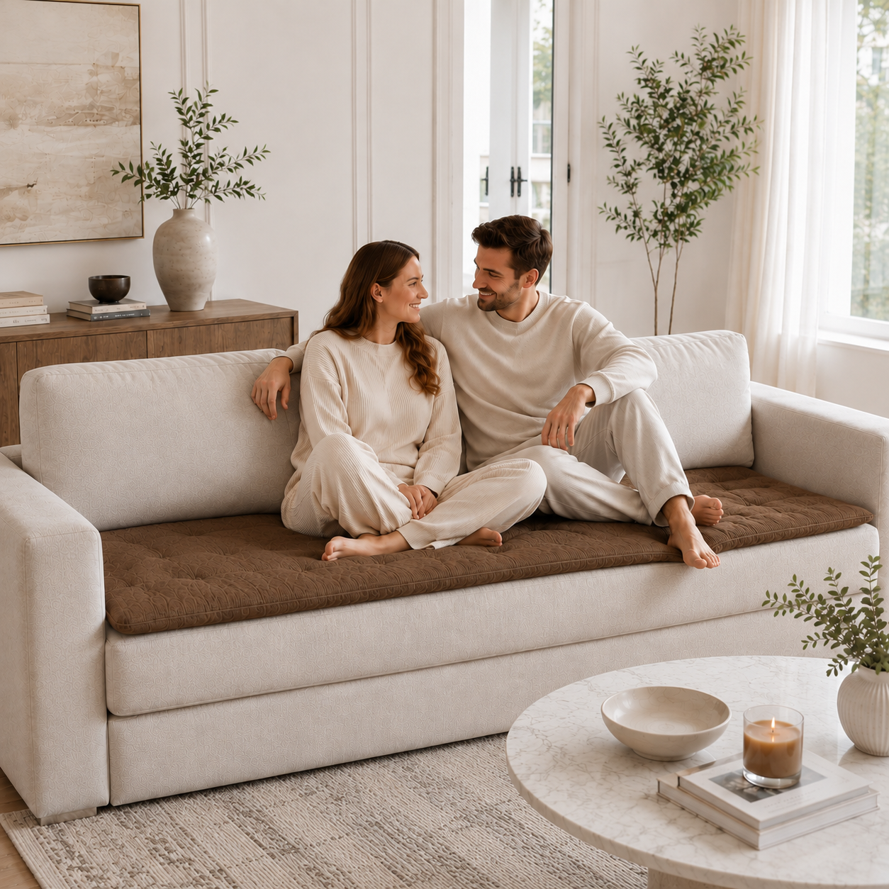 Linen Sofa Topper Camel