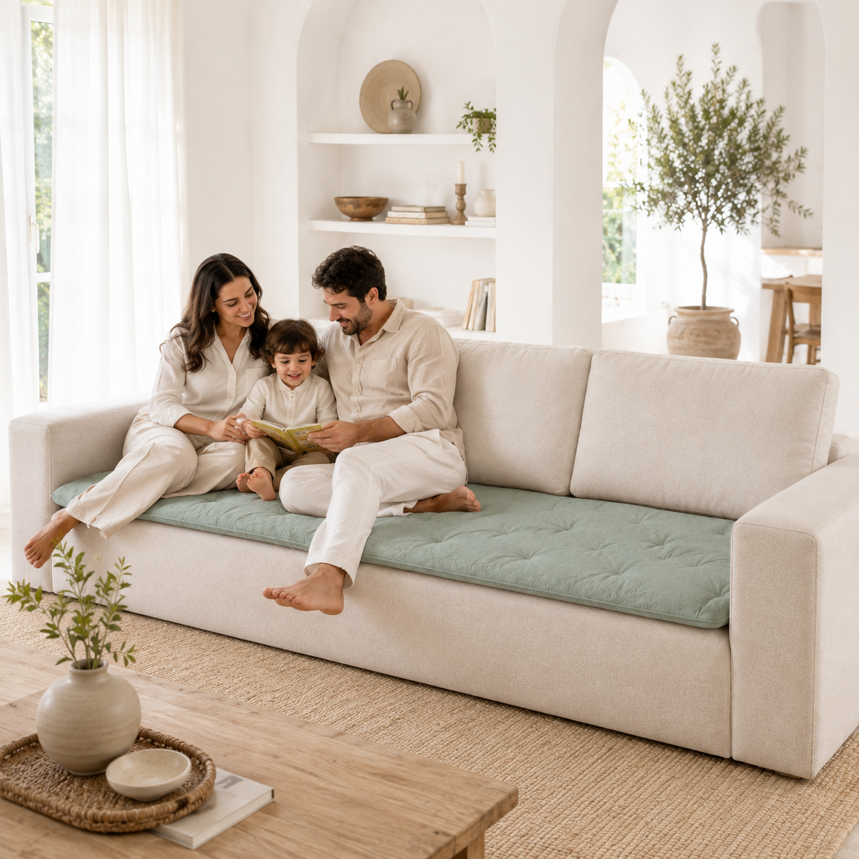 Linen Sofa Topper Sage Mist