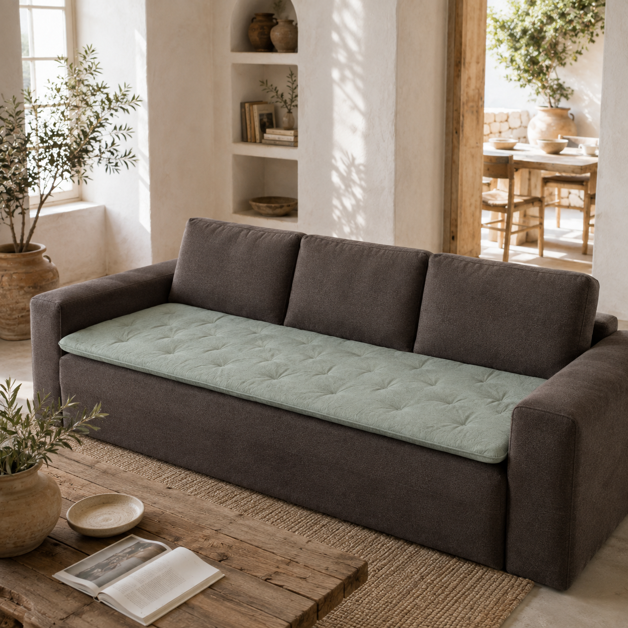 Linen Sofa Topper Sage Mist