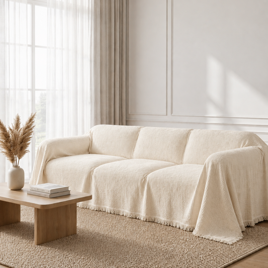 Cloud-Like Muslin Sofa Cover - Cream