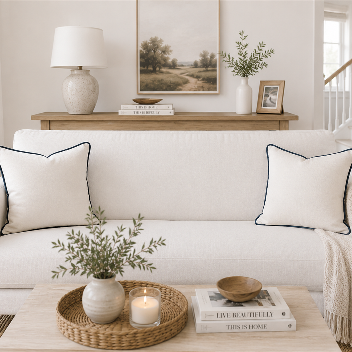 Navy Edge Pillow Cover