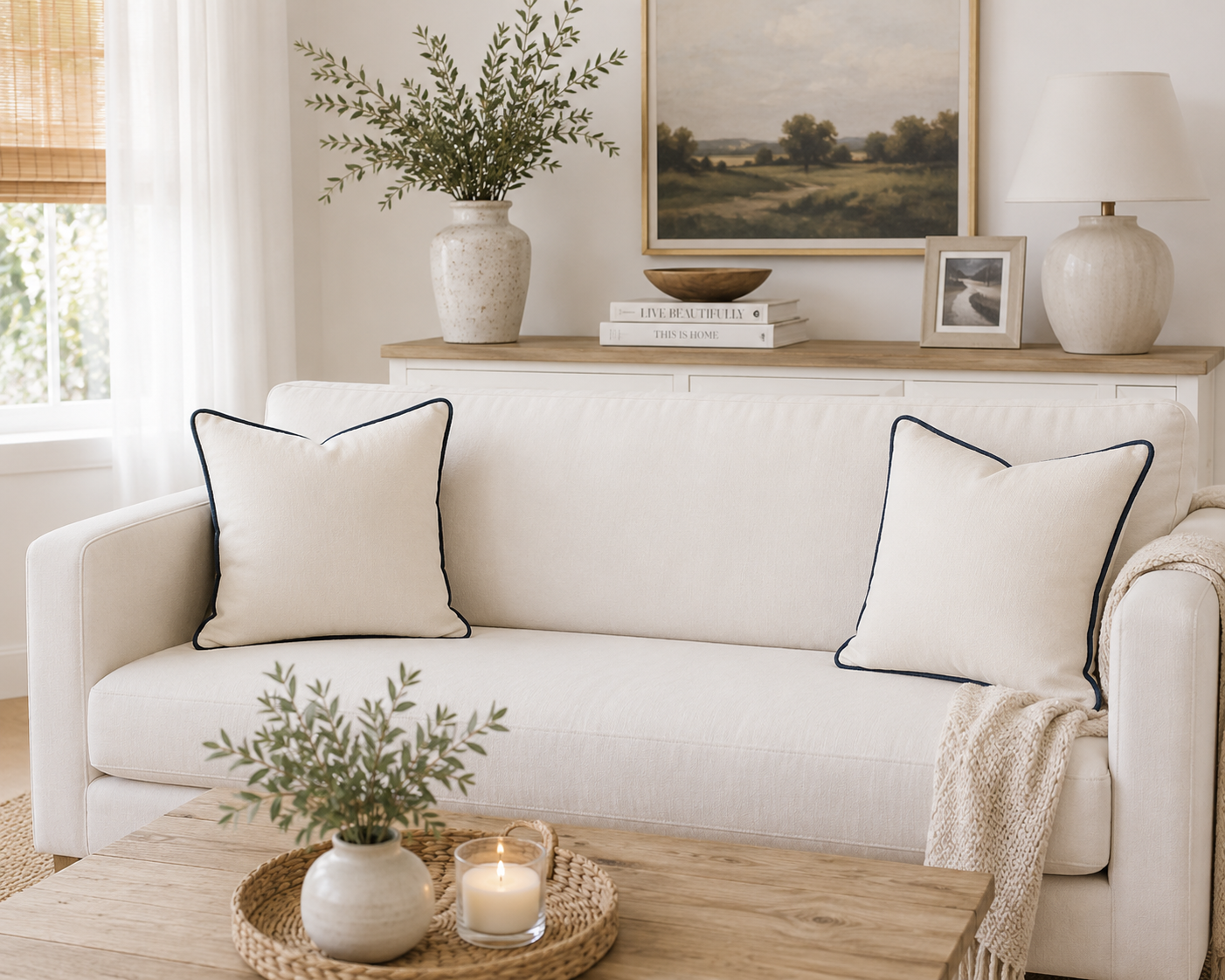 Navy Edge Pillow Cover