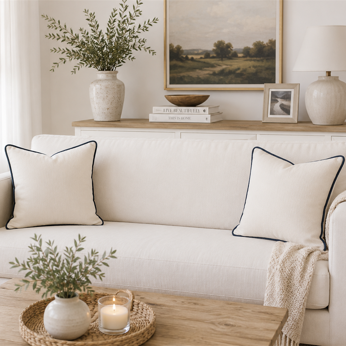 Navy Edge Pillow Cover