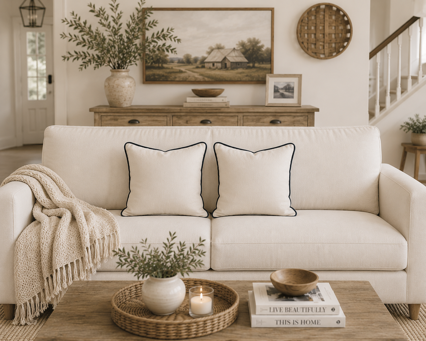 Navy Edge Pillow Cover