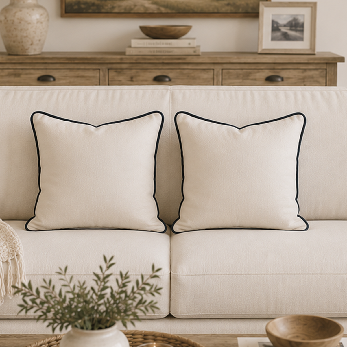 Navy Edge Pillow Cover