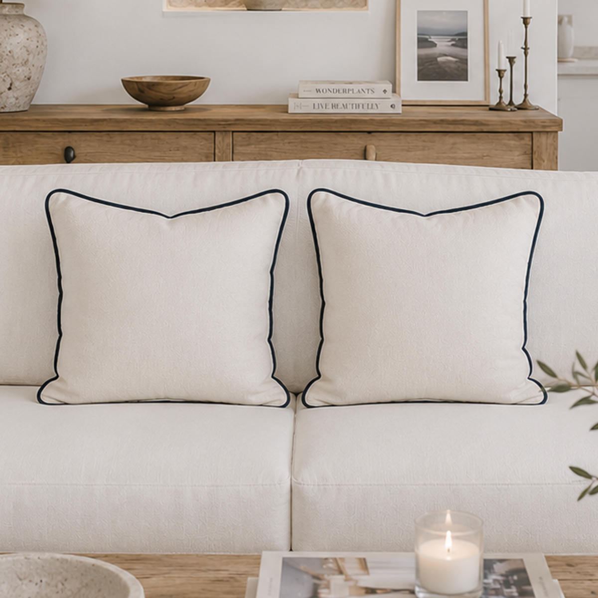 Navy Edge Pillow Cover