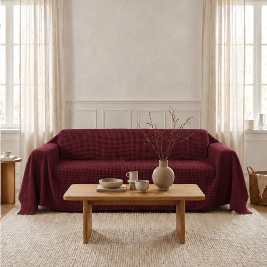 Waffle Sofa Cover - Burgundy