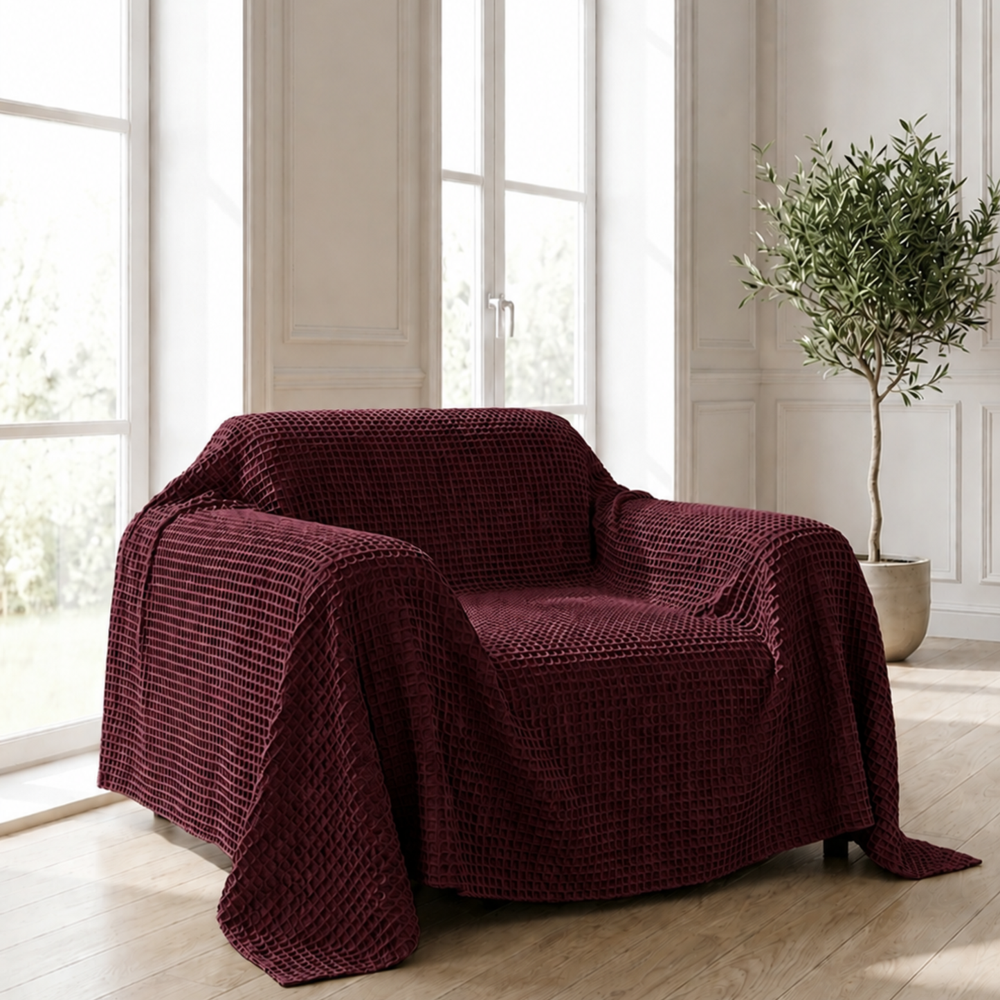 Waffle Sofa Cover - Burgundy