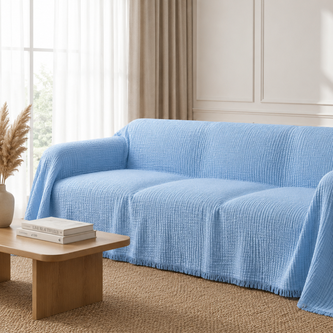 Cloud-Like Muslin Sofa Cover Baby Blue