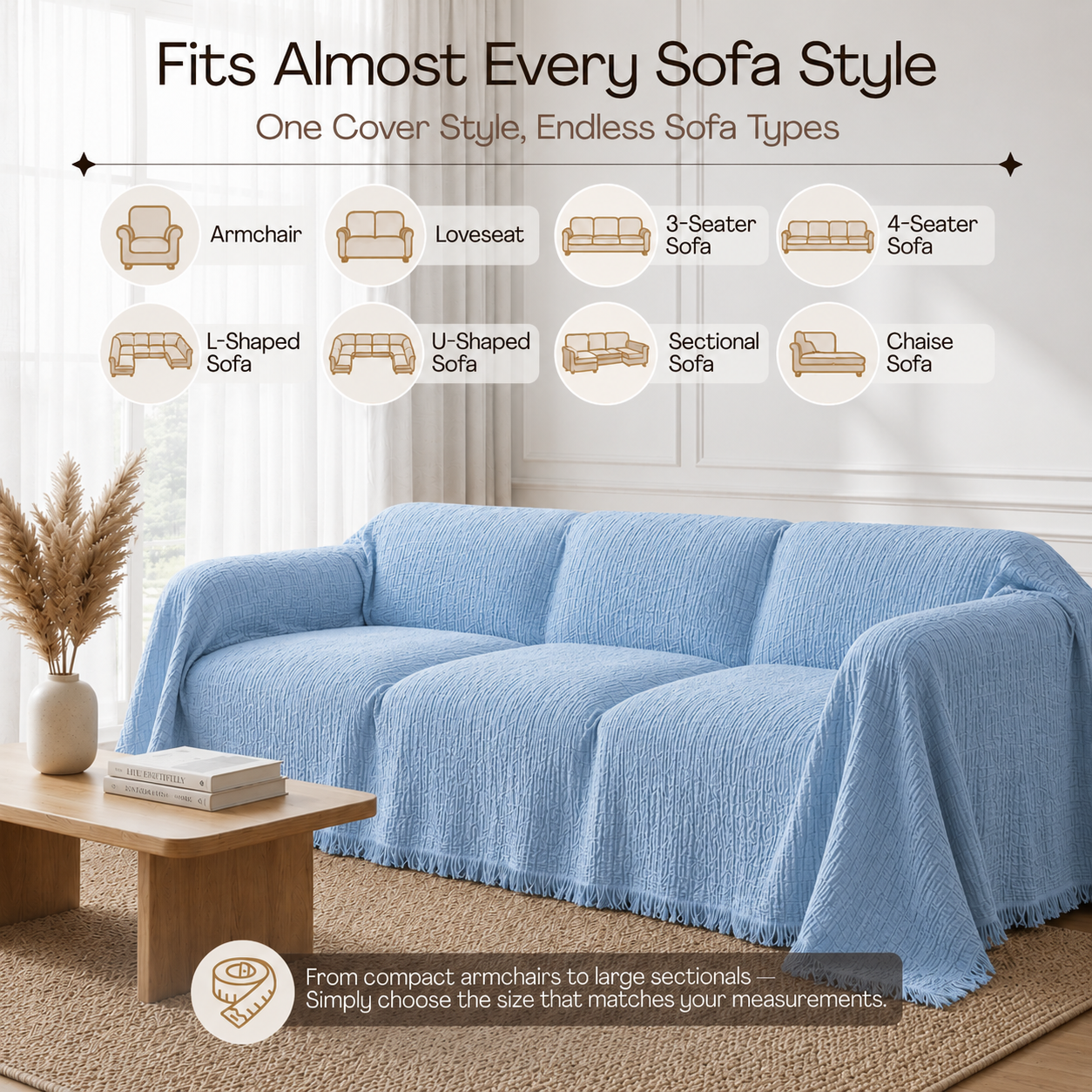 Cloud-Like Muslin Sofa Cover Baby Blue