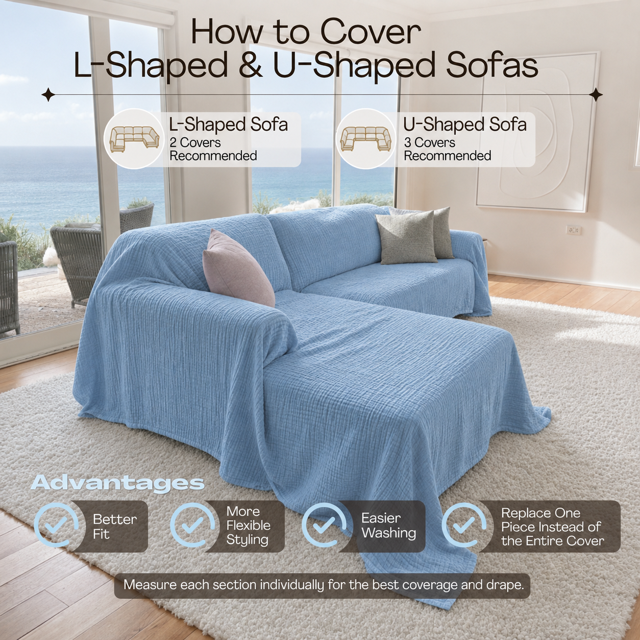 Cloud-Like Muslin Sofa Cover Baby Blue