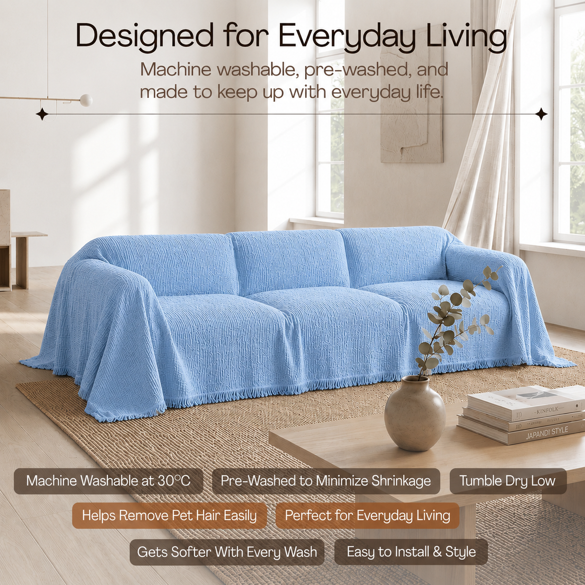 Cloud-Like Muslin Sofa Cover Baby Blue