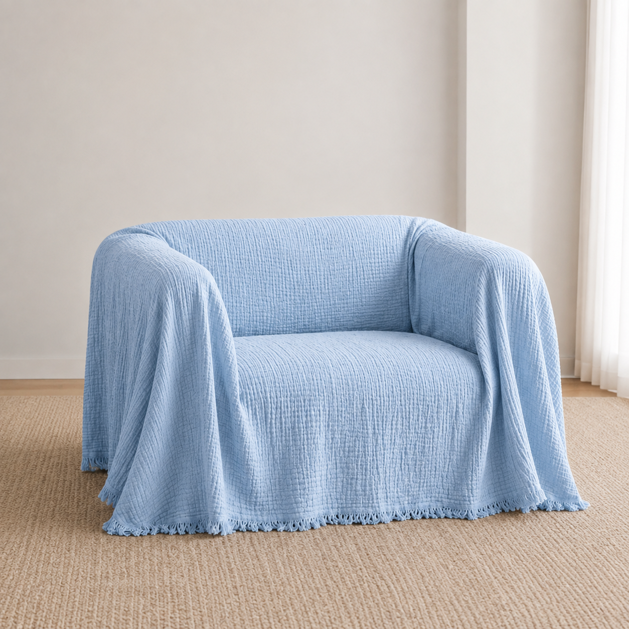 Cloud-Like Muslin Sofa Cover Baby Blue