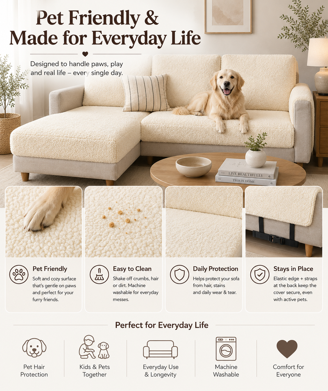Teddy Cushion Slip Cover Cream