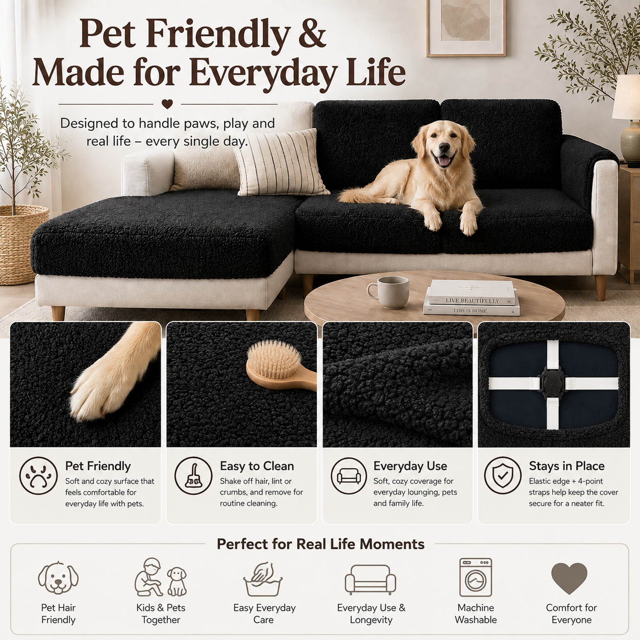 Teddy Cushion Slip Cover Black