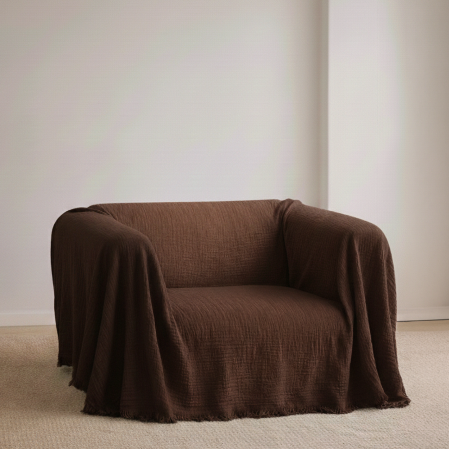 Cloud-Like Muslin Sofa Cover - Brown