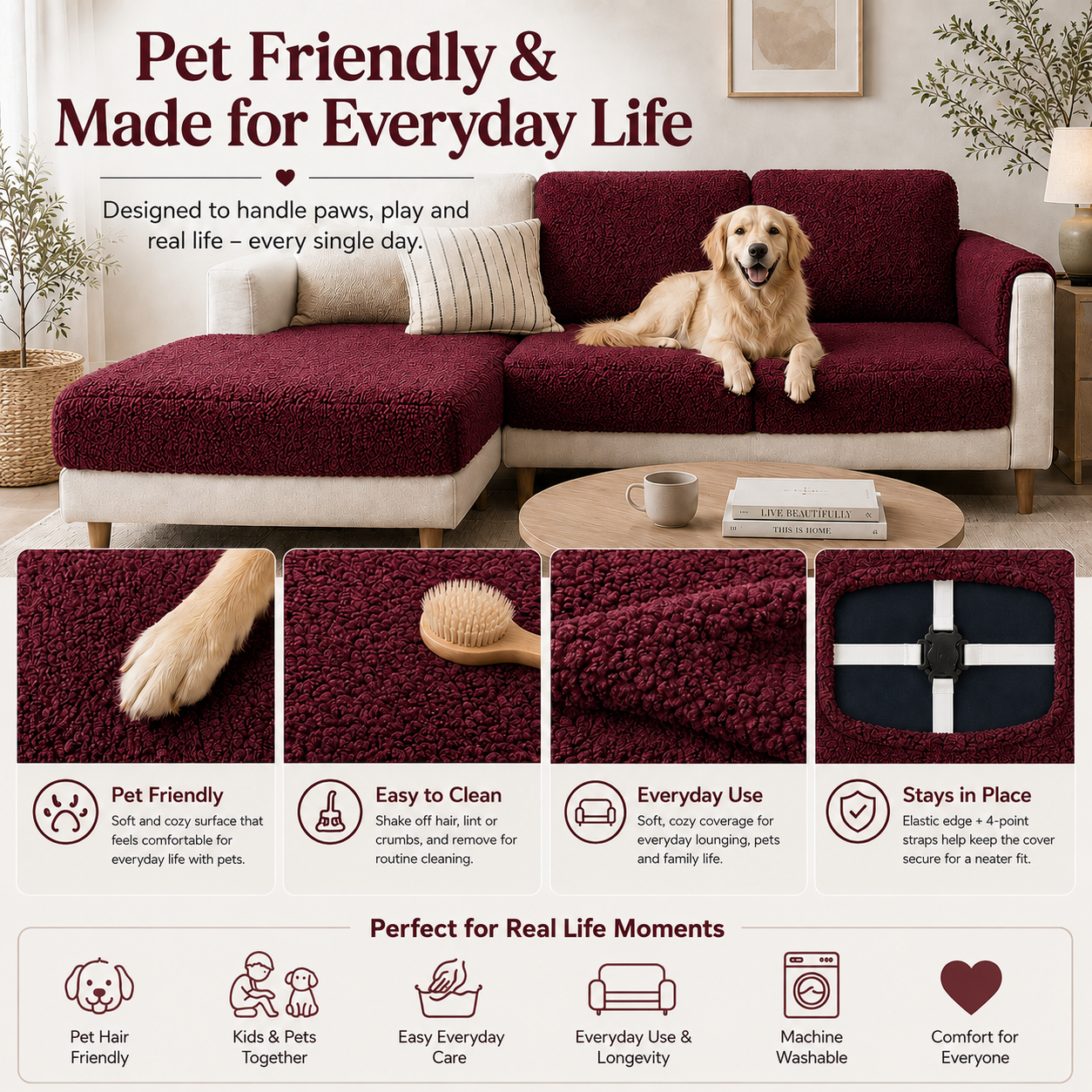 Teddy Cushion Slip Cover Burgundy