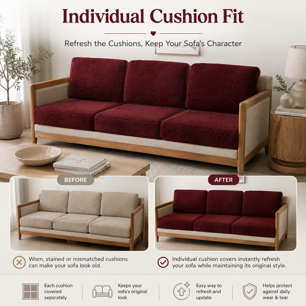 Teddy Cushion Slip Cover Burgundy