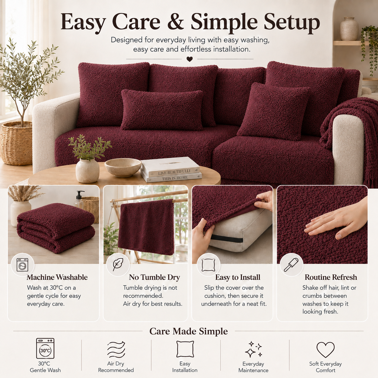 Teddy Cushion Slip Cover Burgundy