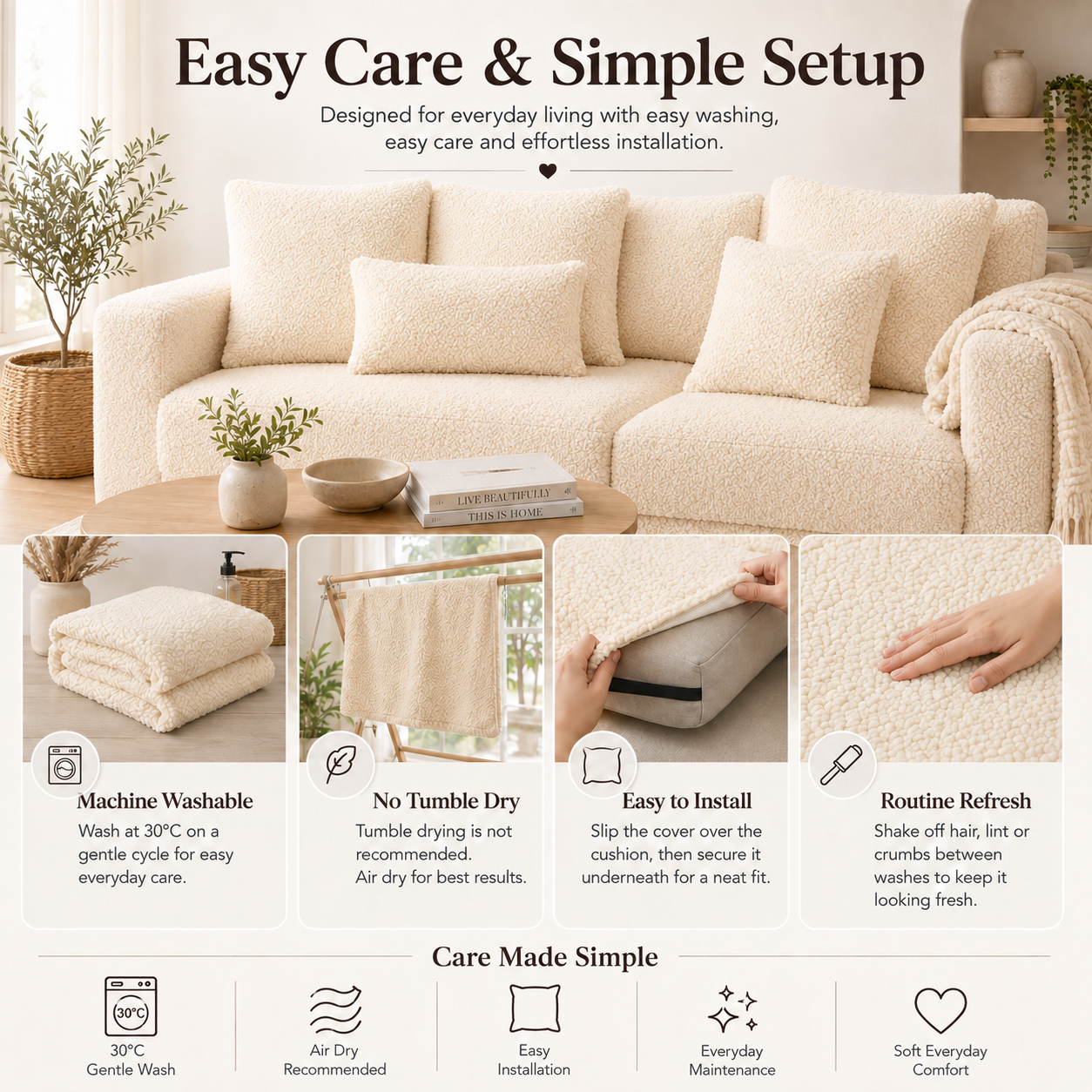 Teddy Cushion Slip Cover Cream