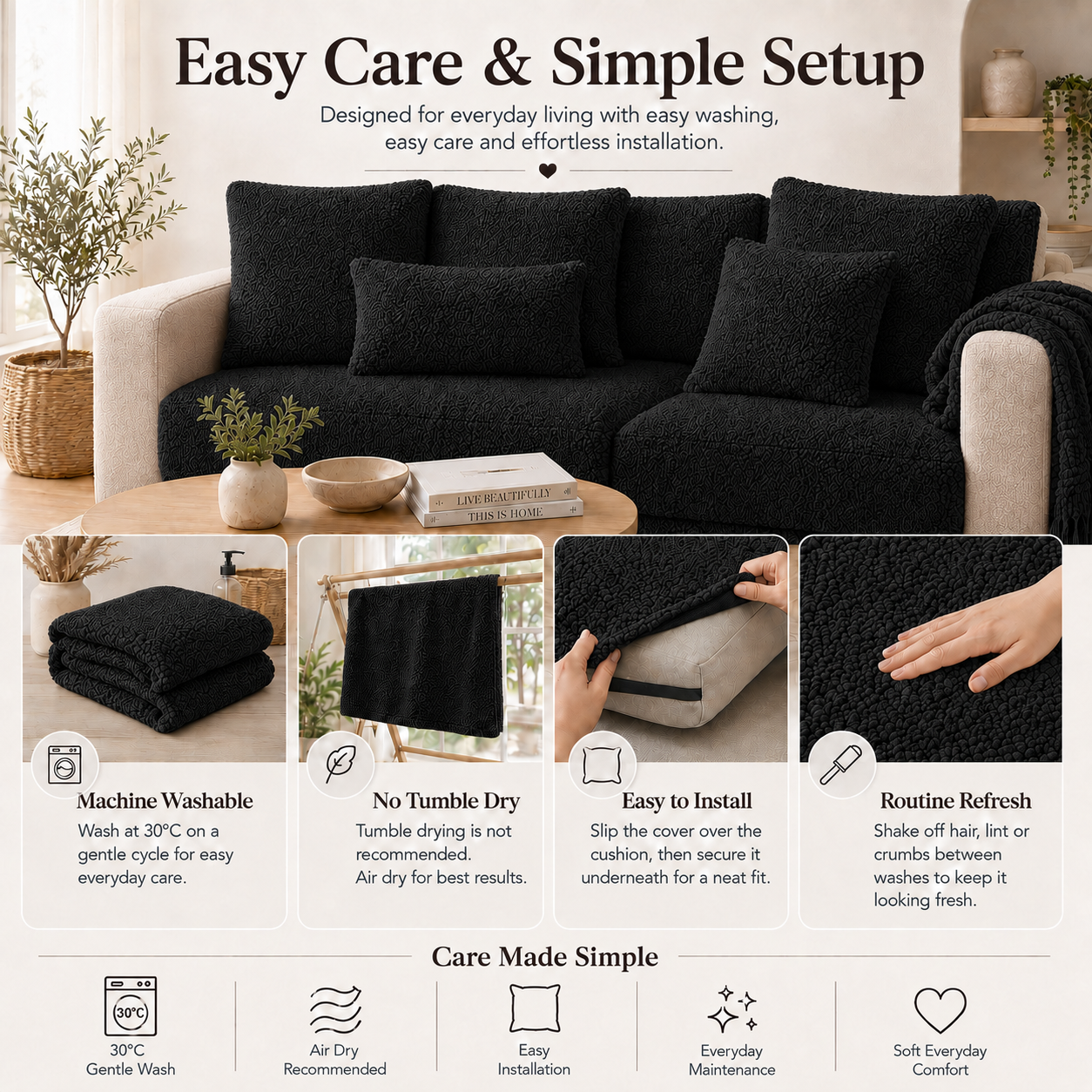 Teddy Cushion Slip Cover Black