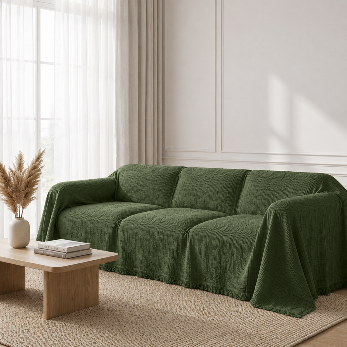 Cloud-Like Muslin Sofa Cover - Green
