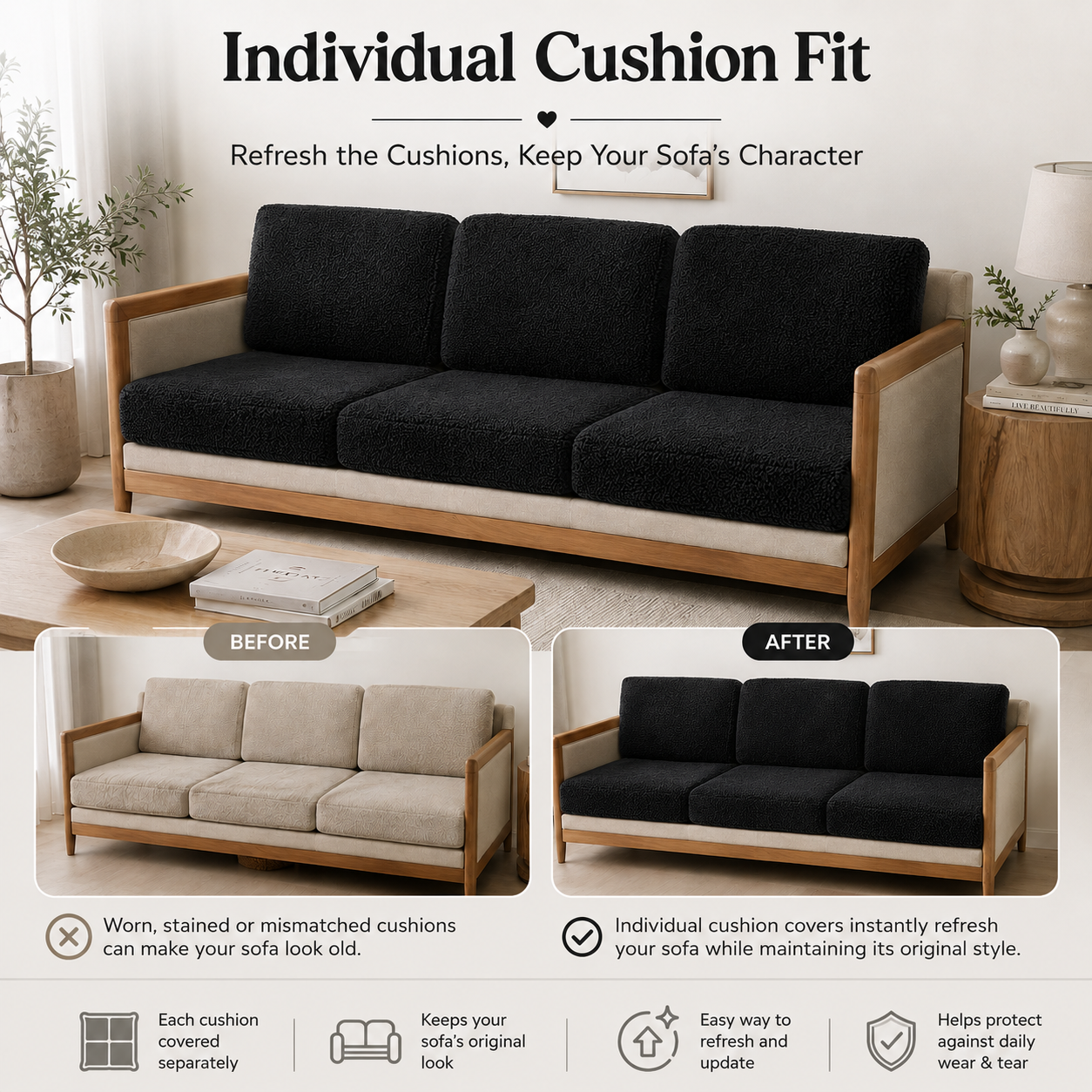 Teddy Cushion Slip Cover Black