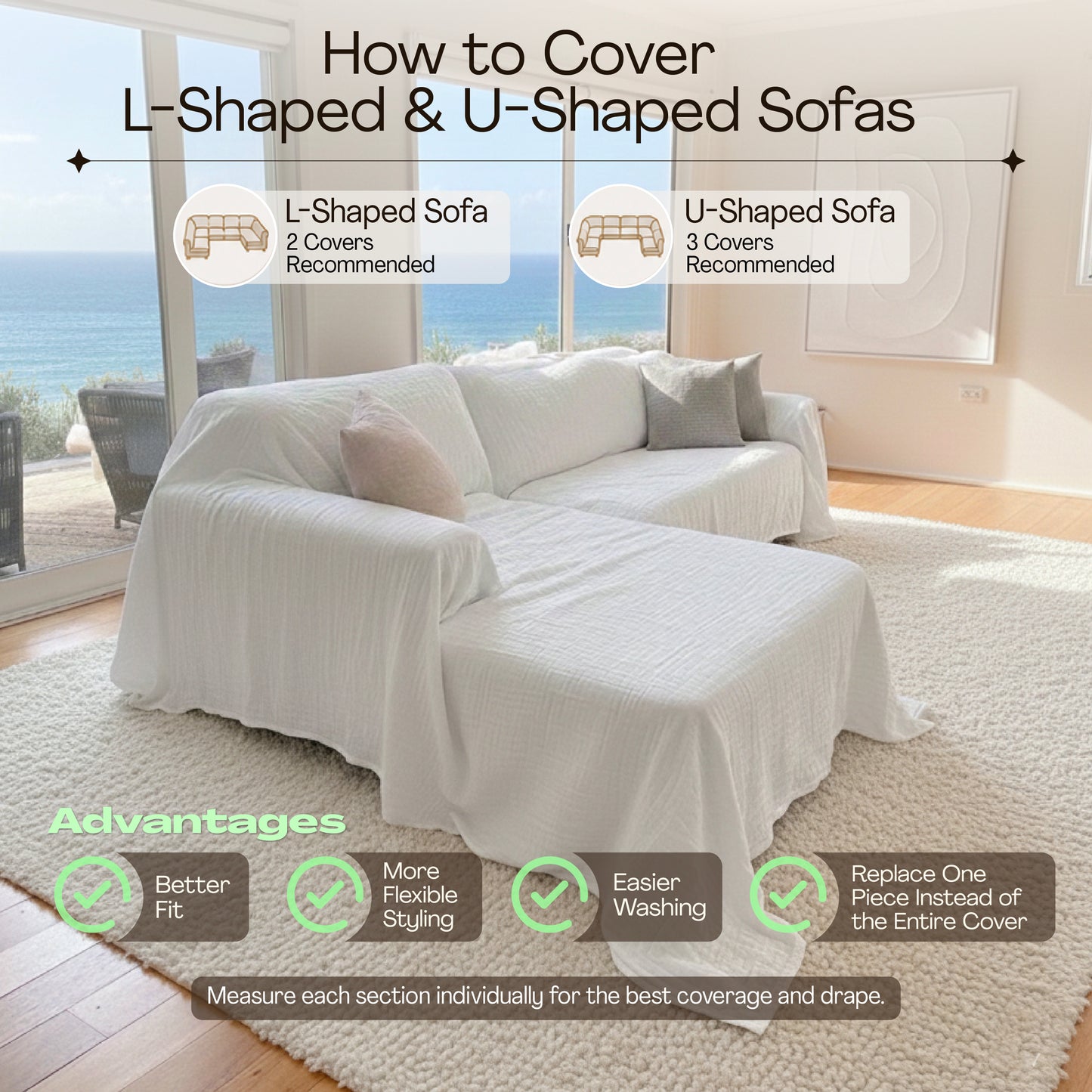 Cloud-Like Muslin Sofa Cover - White