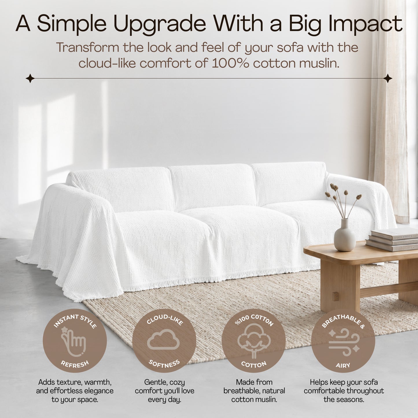 Cloud-Like Muslin Sofa Cover - White