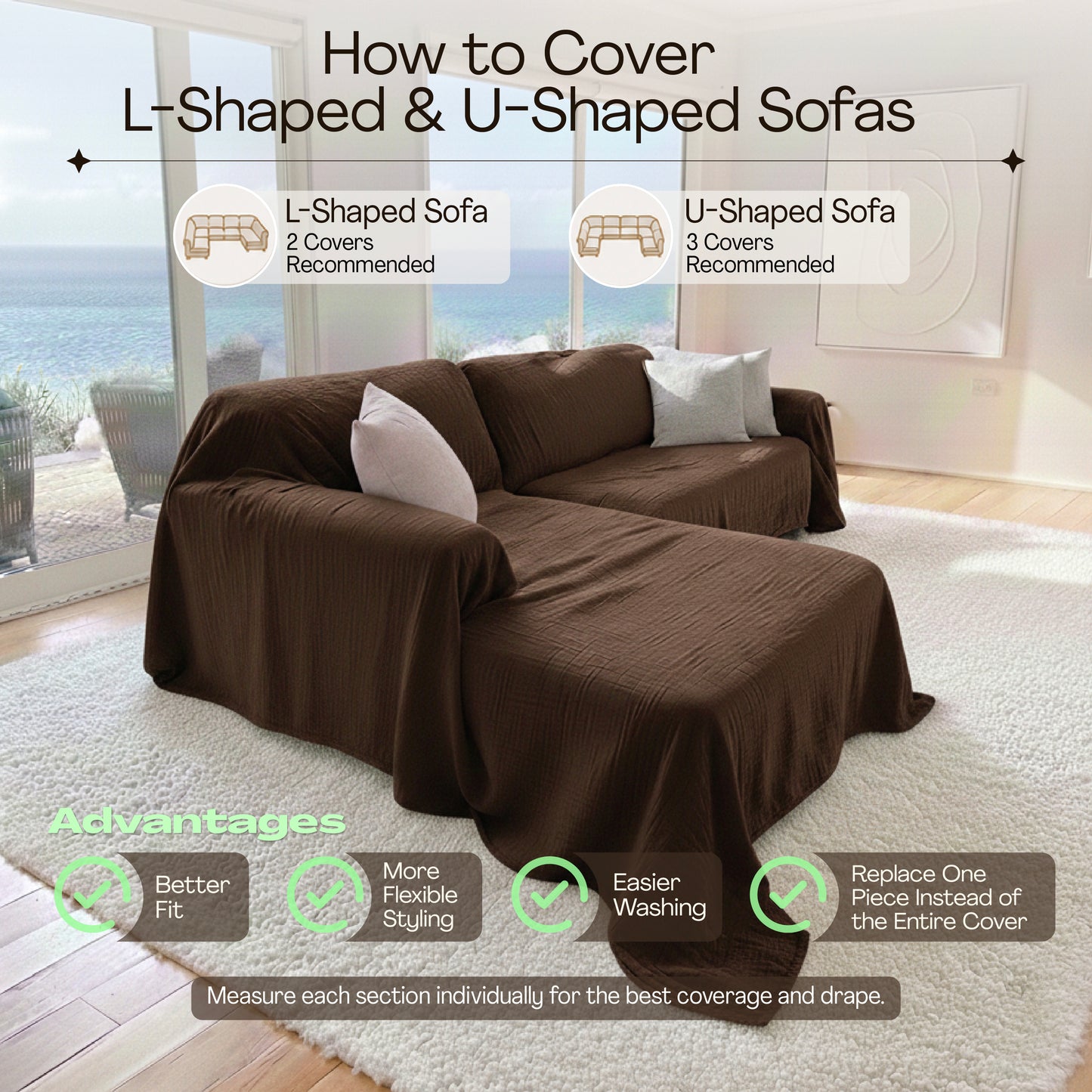 Cloud-Like Muslin Sofa Cover - Brown