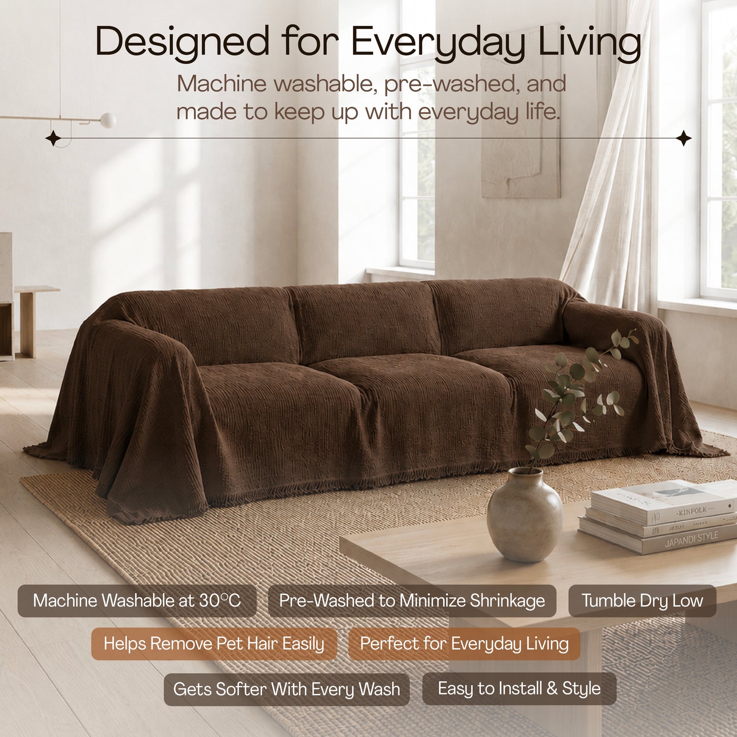 Cloud-Like Muslin Sofa Cover - Brown