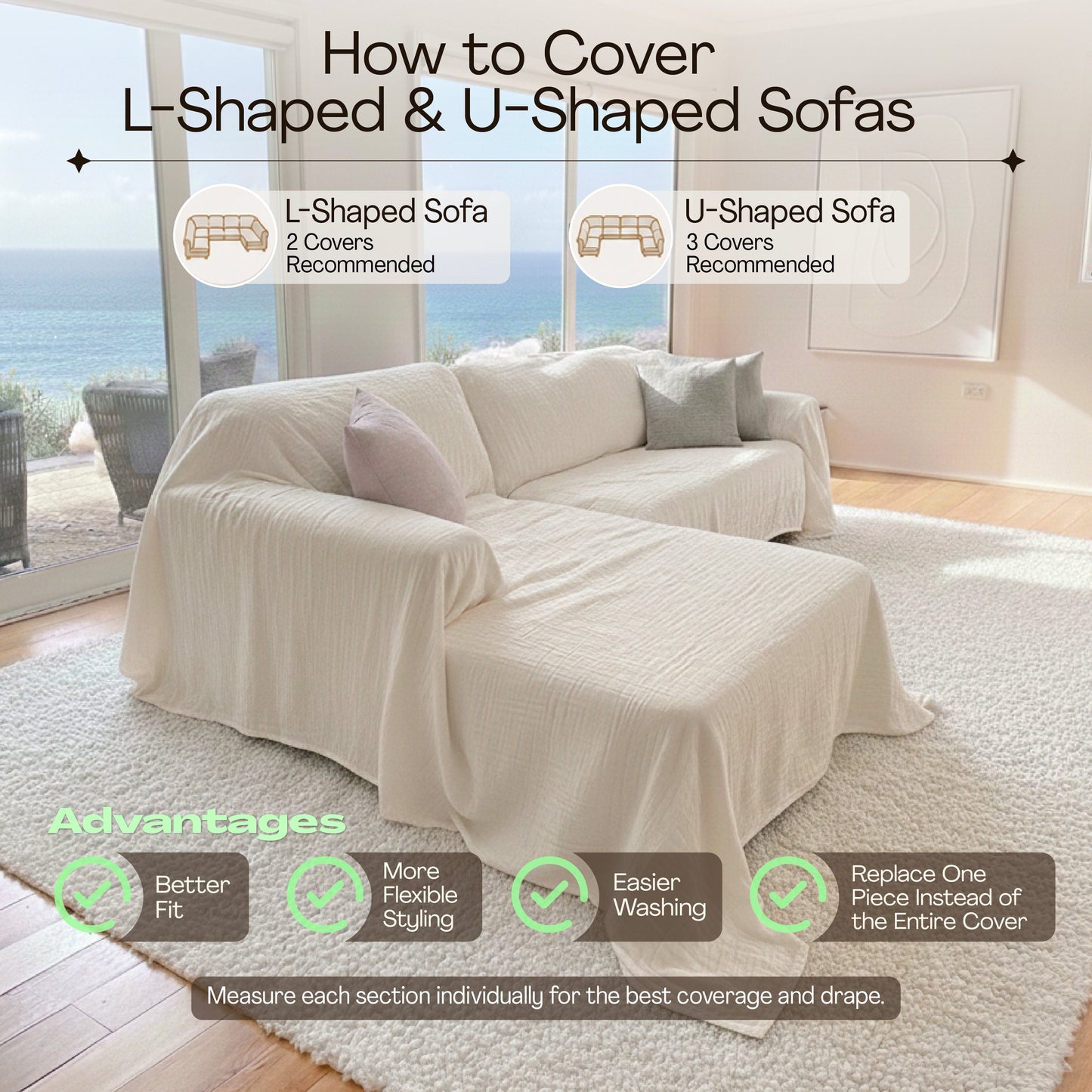Cloud-Like Muslin Sofa Cover - Cream