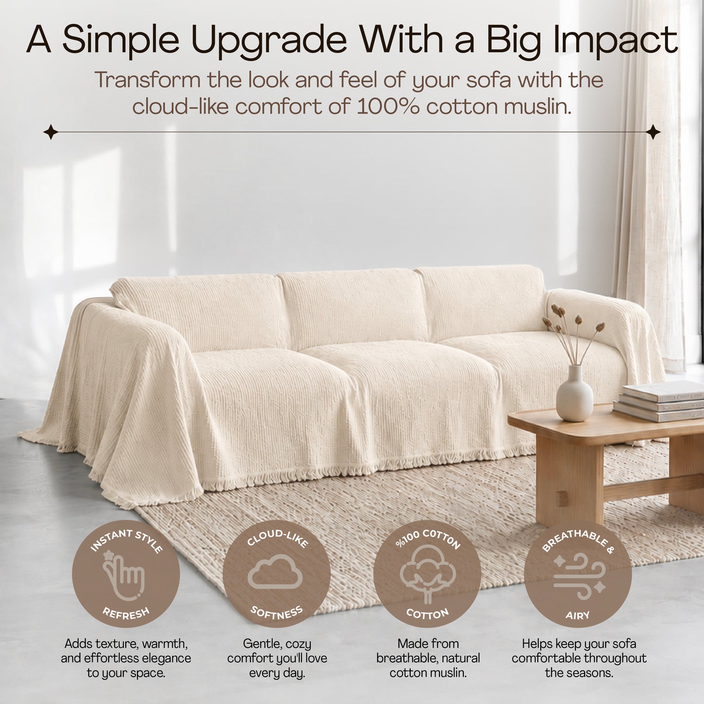 Cloud-Like Muslin Sofa Cover - Cream