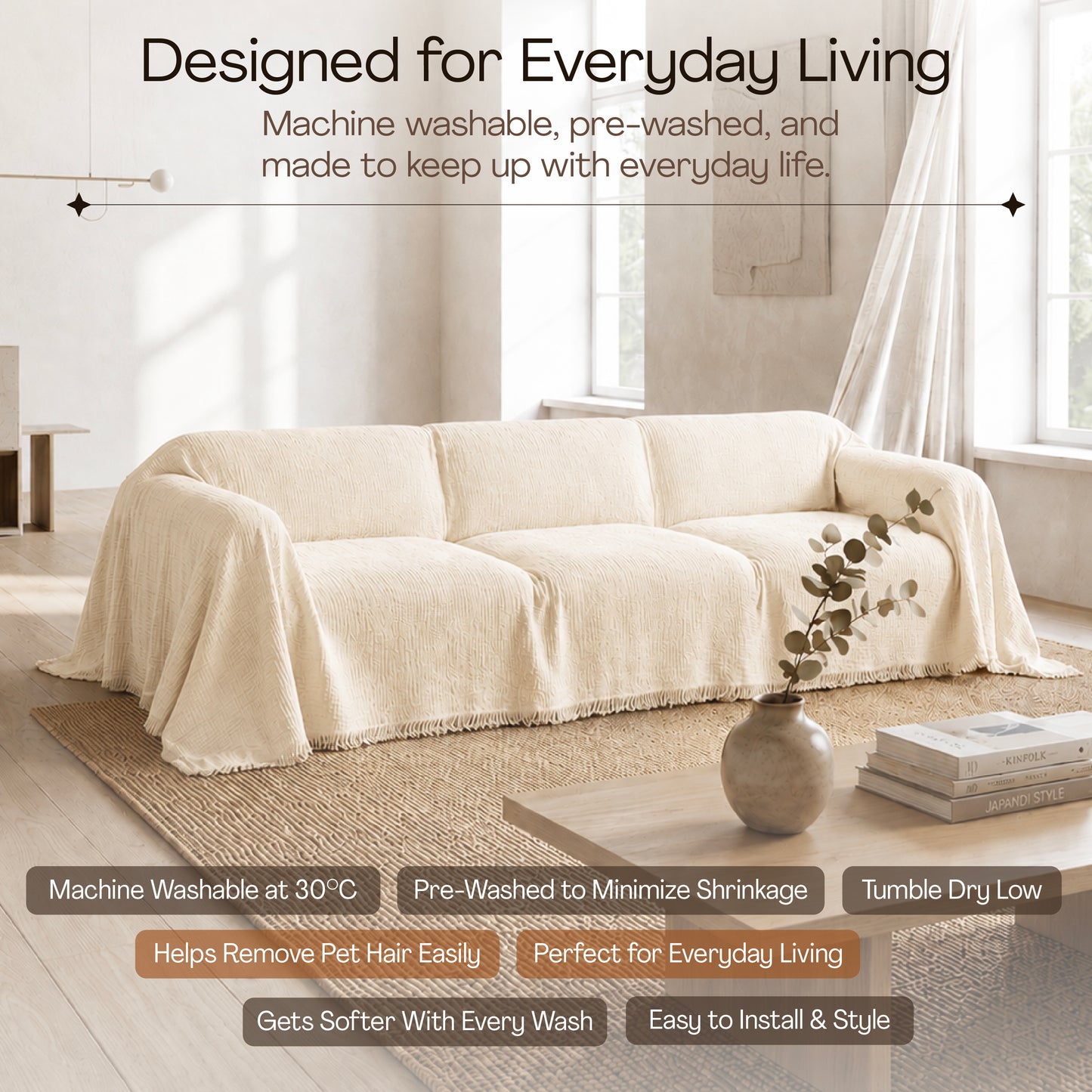 Cloud-Like Muslin Sofa Cover - Cream
