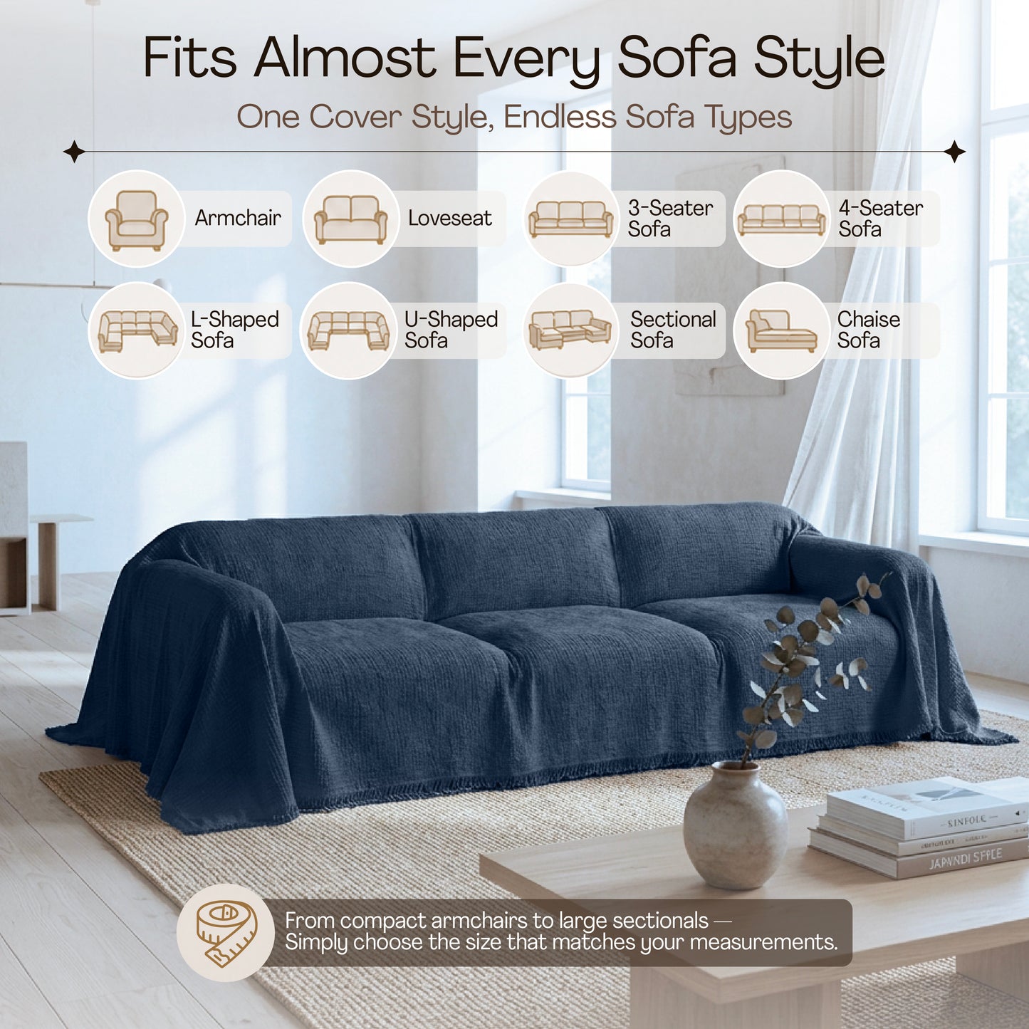 Cloud-Like Muslin Sofa Cover - Anthracite Blue