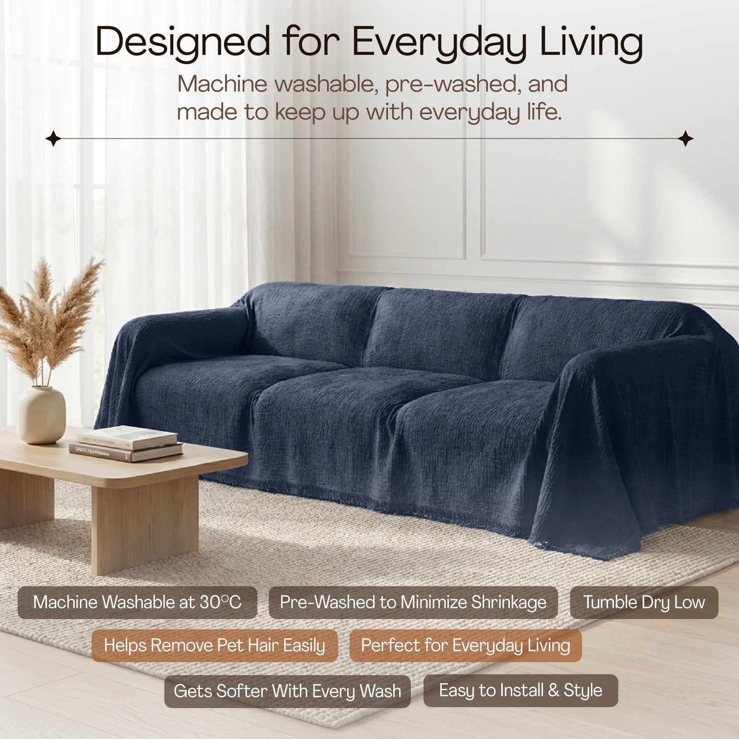 Cloud-Like Muslin Sofa Cover - Anthracite Blue