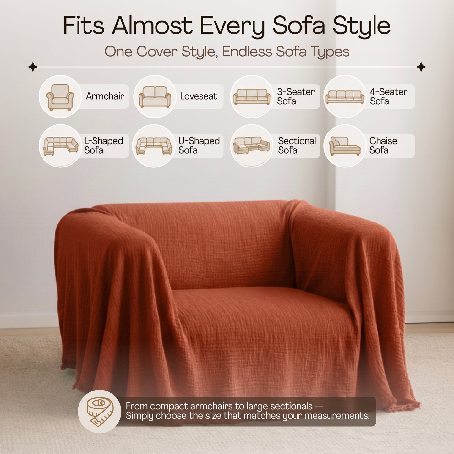 Cloud-Like Muslin Sofa Cover - Terracotta