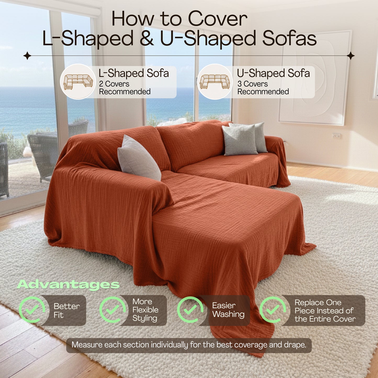 Cloud-Like Muslin Sofa Cover - Terracotta