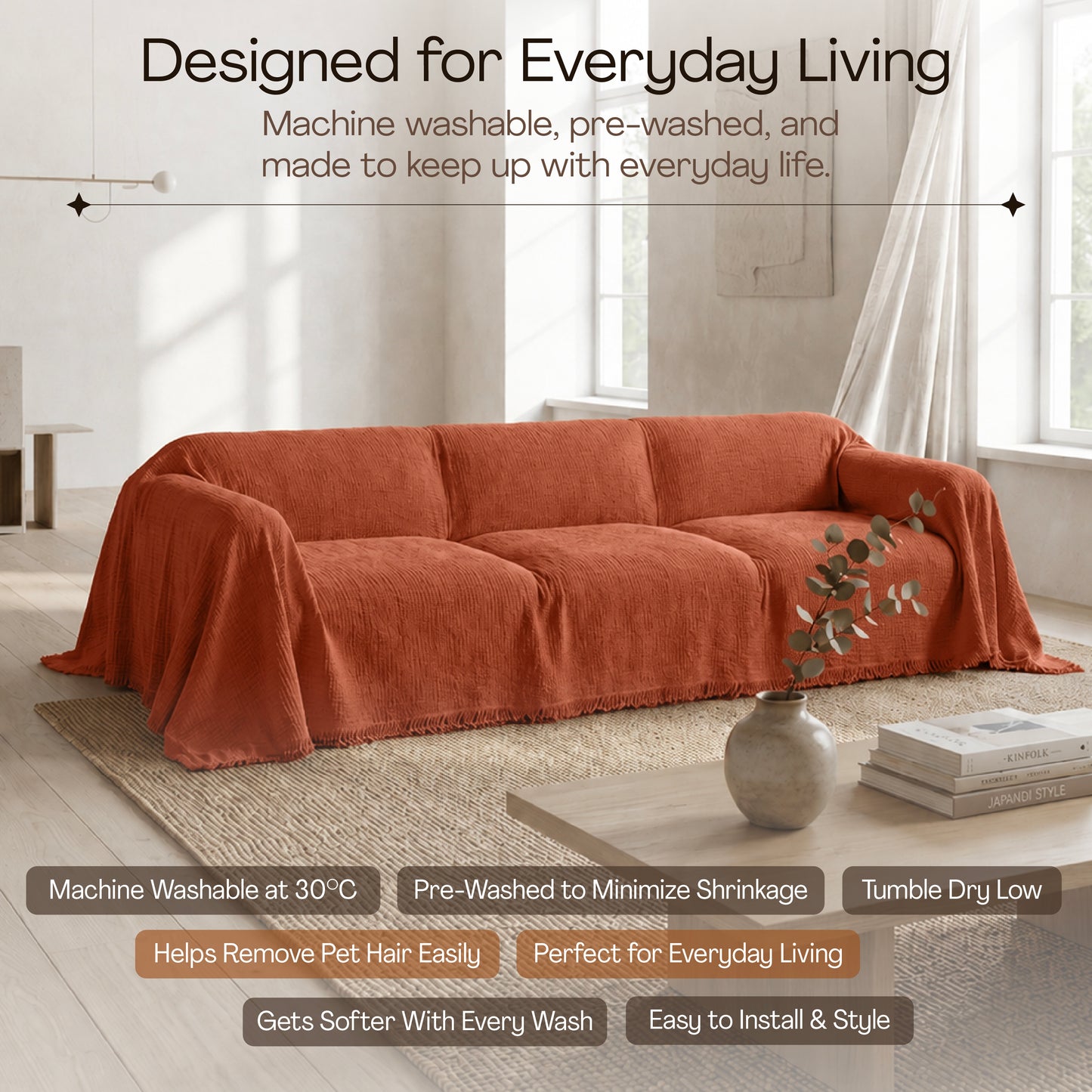 Cloud-Like Muslin Sofa Cover - Terracotta